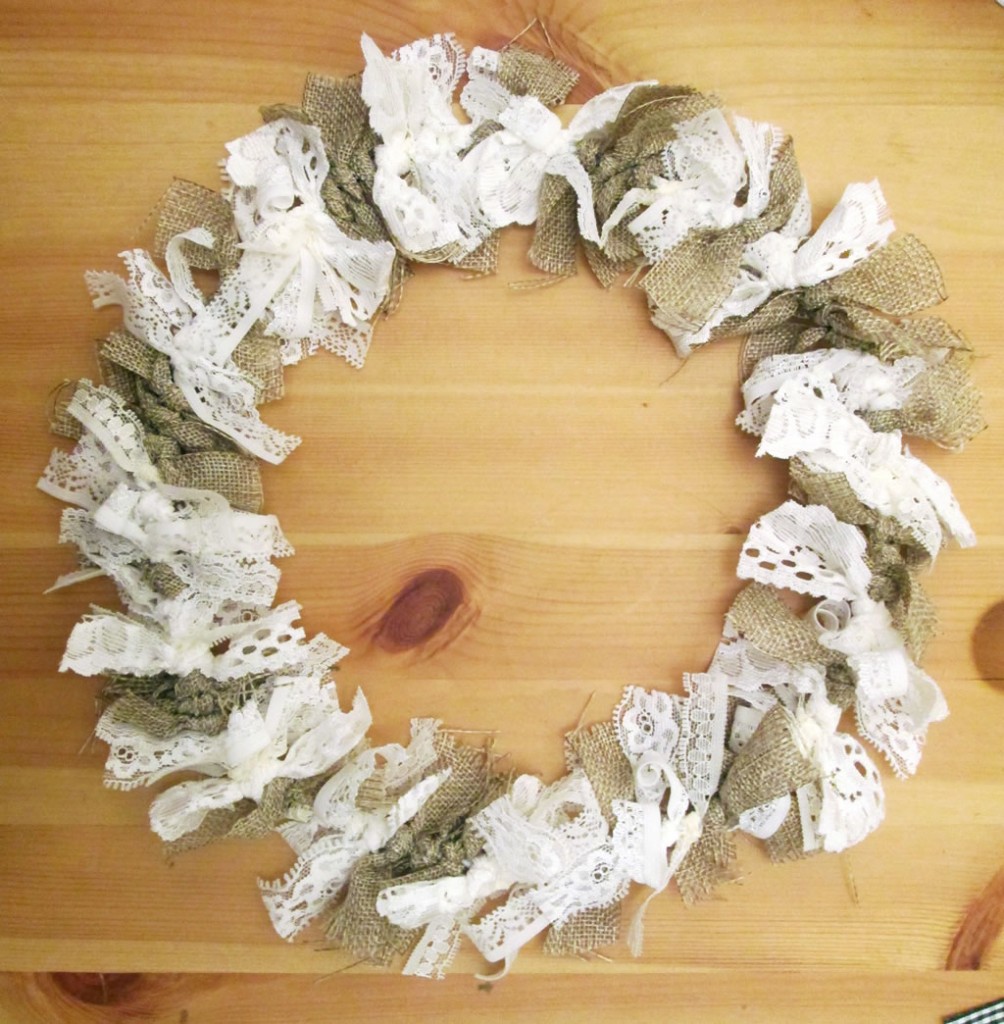 burlap and lace wreath tied wreath