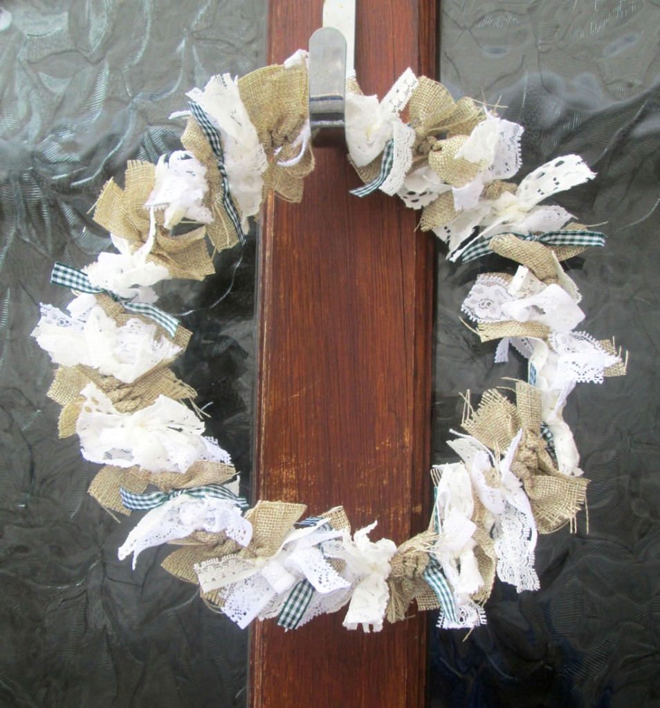 burlap and lace wreath tied wreath