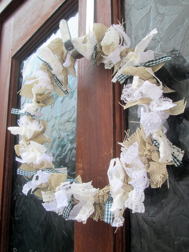 burlap and lace wreath tied wreath