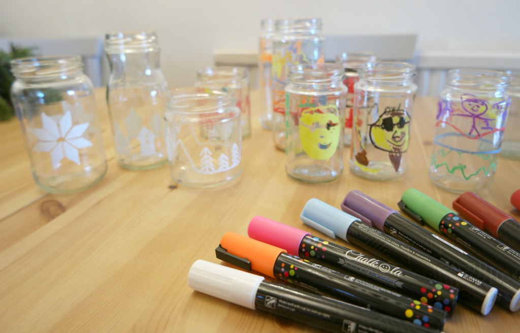 DIY decorated glass jars chalkola chalk pens chalk markers