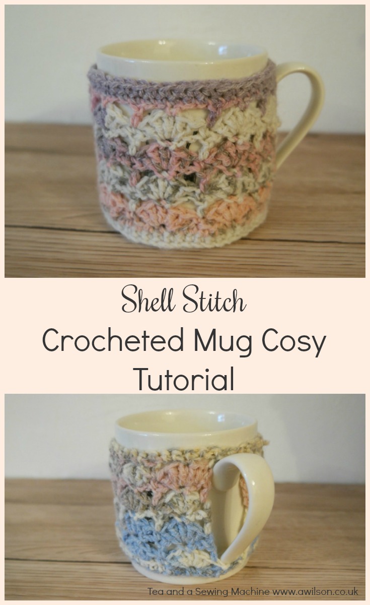 shell stitch crocheted mug cosy tutorial