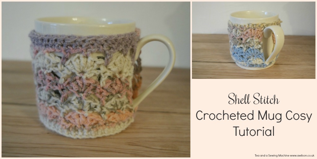 shell stitch crocheted mug cosy tutorial