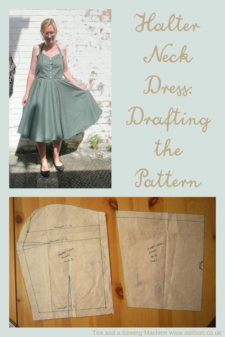 halter neck dress without  pattern drafting the pattern