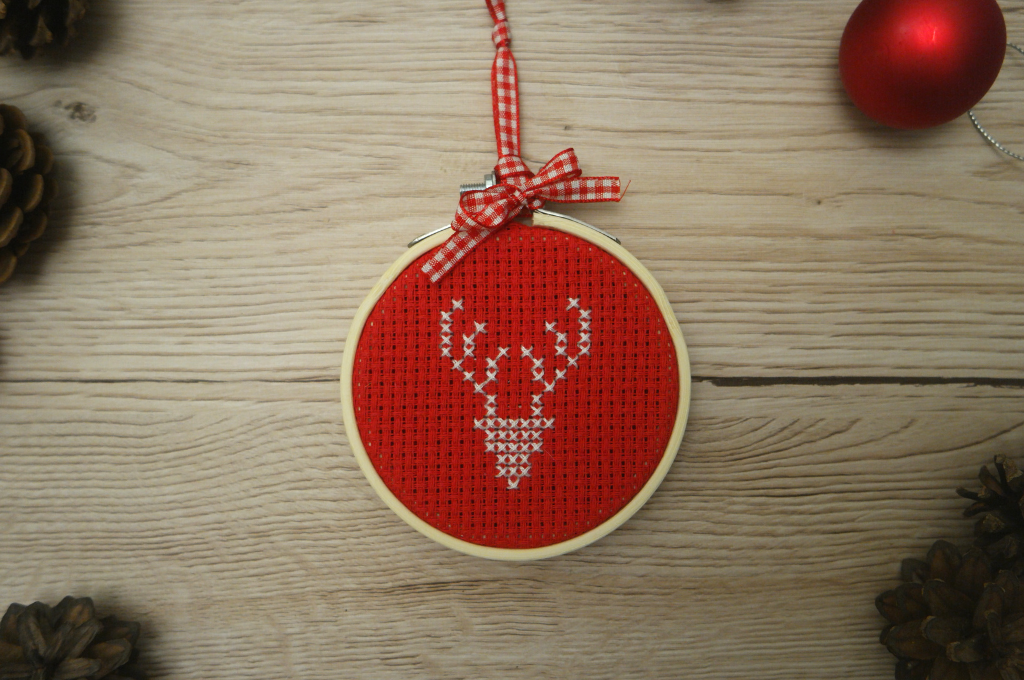 Reindeer Cross Stitch Christmas Decoration 