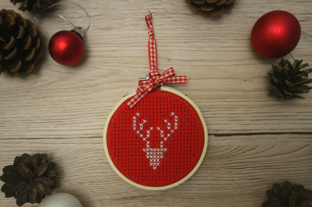 Reindeer Cross Stitch Christmas Decoration